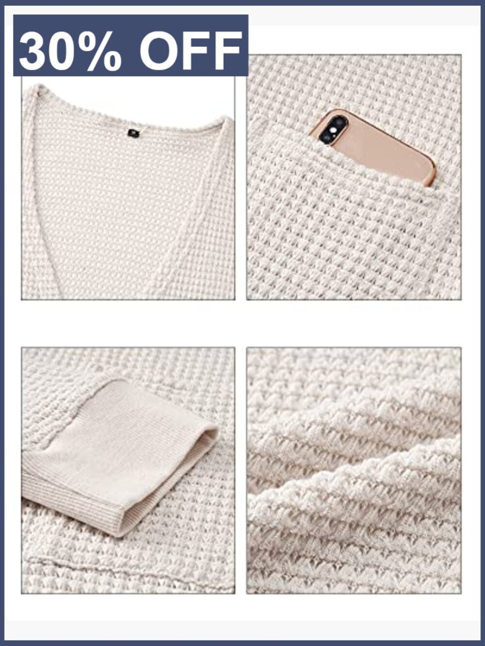 Lightweight Open Front Cardigan with Pockets Floral Knit - Picture 6 of 7